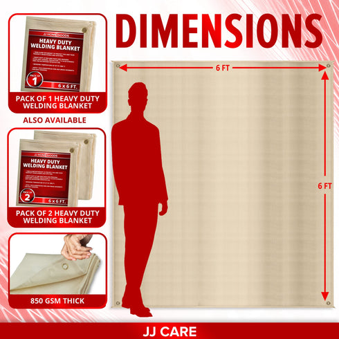 JJ CARE Welding Blanket - 850GSM 6ft x 6ft Heavy Duty Welding Blankets Fireproof with Brass Grommets, Fiberglass Welding Curtain, Fire Retardant Welders Blanket, Welding Shield